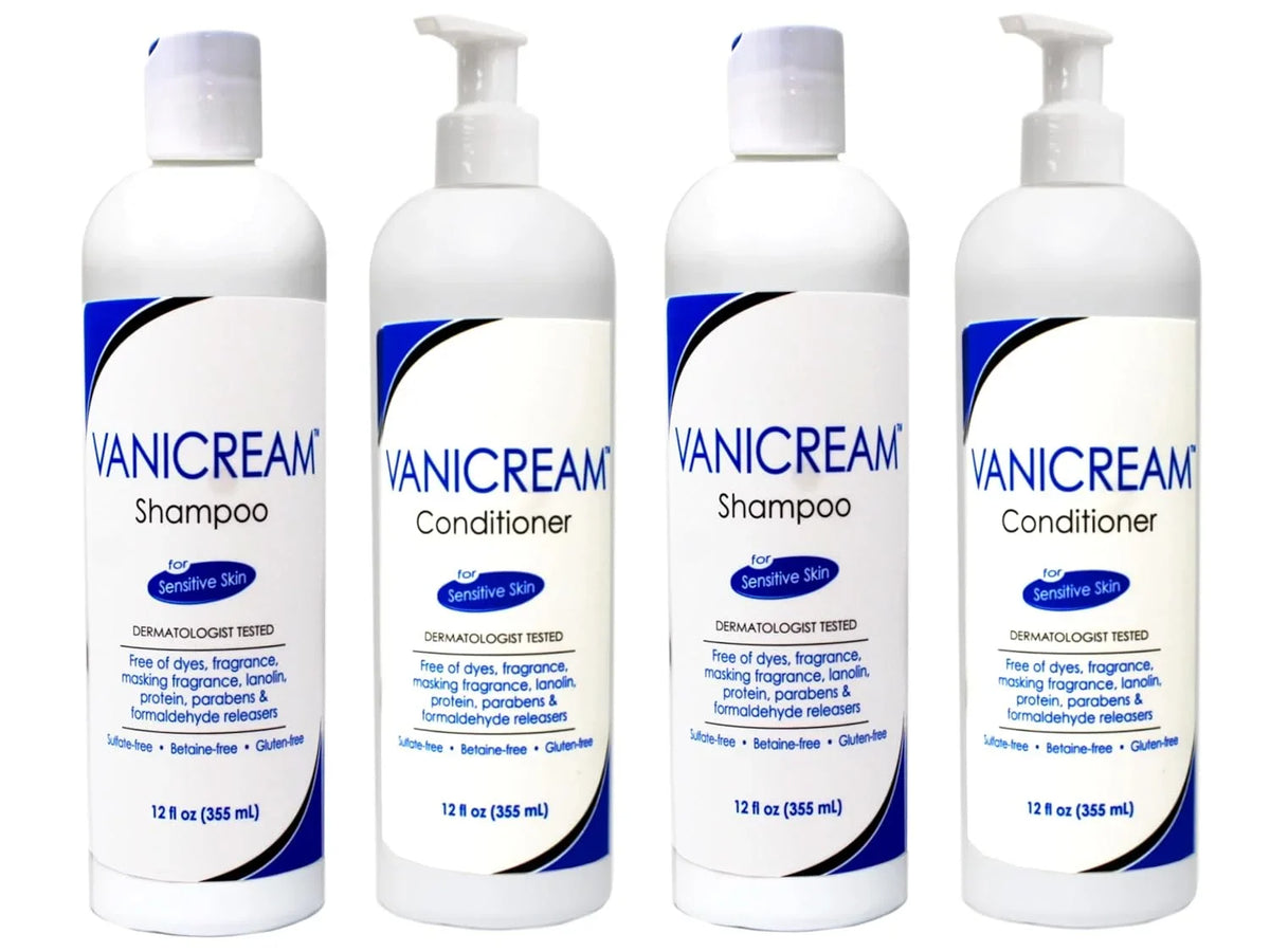 Vanicream Shampoo and Conditioner Set For Sensitive Skin - Dermatologist Tested - Set of 4 (2 Each) (12 Oz)