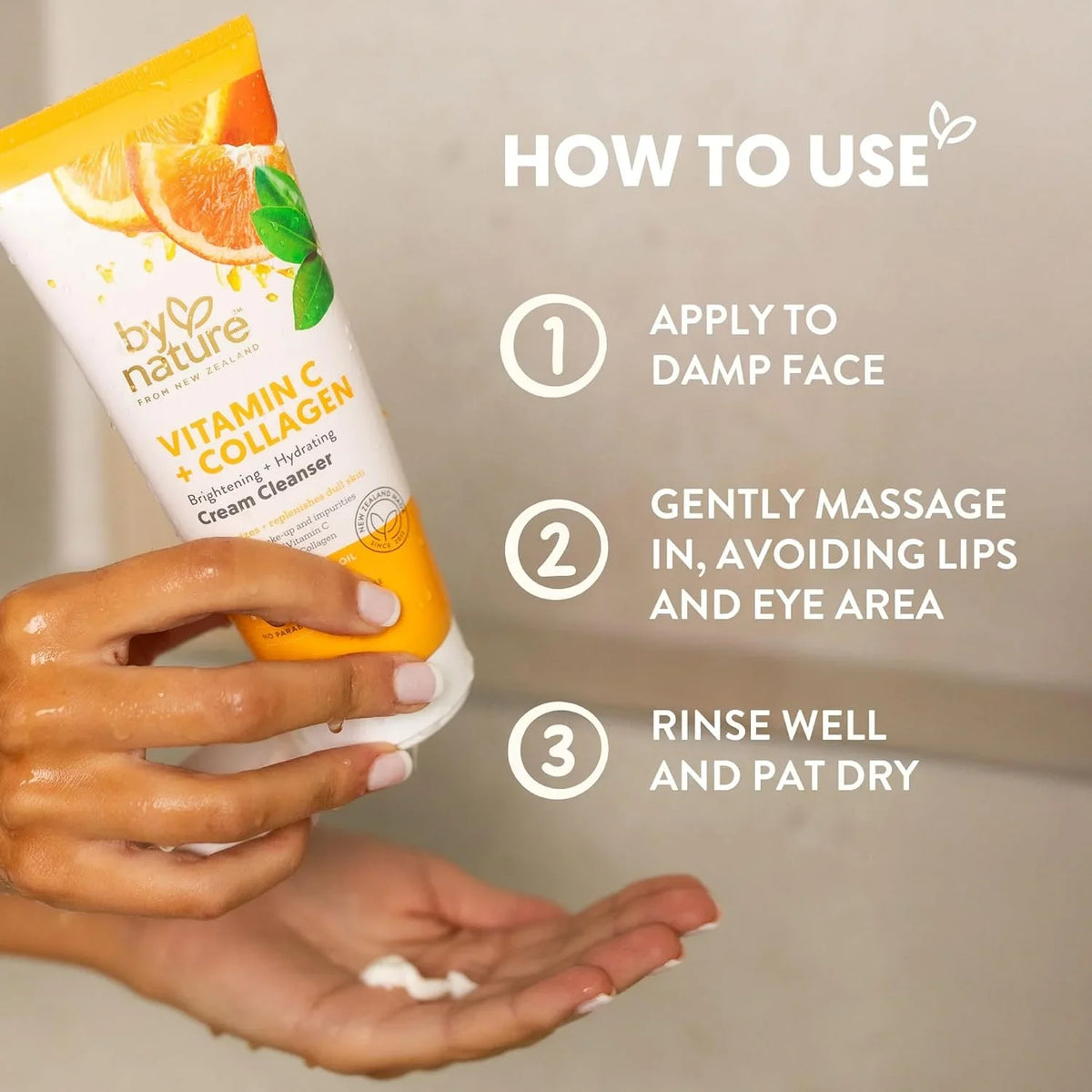 By Nature Vitamin C + Collagen Face Cream Cleanser - Daily Makeup Remover and Facial Wash from New Zealand (7 Oz) (Pack of 3)