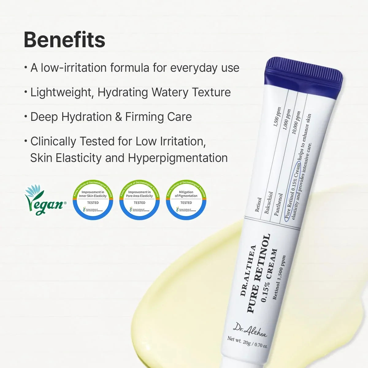 Dr.Althea Pure Retinol 0.15% Cream, Korean Vegan Skin Care, 0.70 Fl Oz