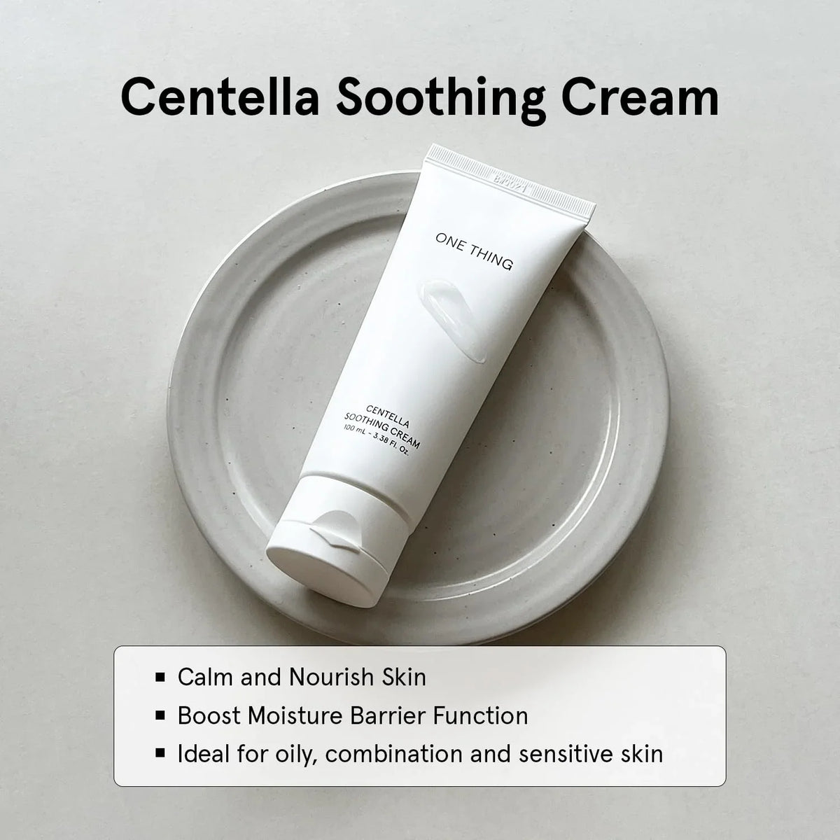 ONE THING Centella Soothing Cream 3.38 Fl Oz | CICA Beta Glucan Hydrating Calming Facial Vegan Moisturizer for All, Sensitive Skin Types, Barrier Redness Irritation Relief | Korean Skin Care