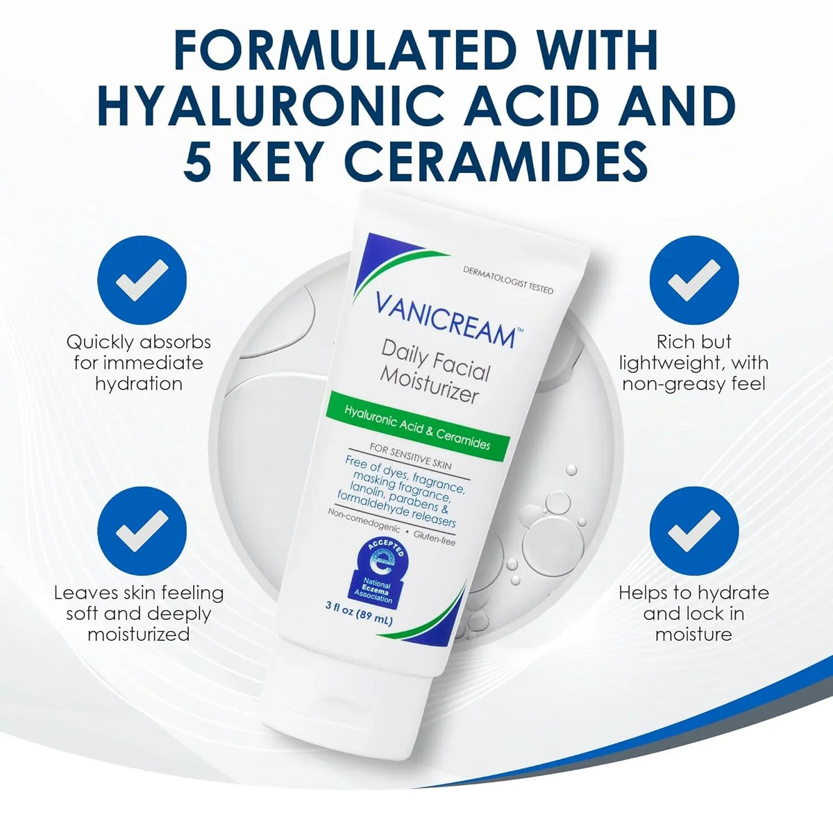 Vanicream Daily Facial Moisturizer, 3 fl oz, Vitamin C Serum, 1.2 Fl Oz, Gentle Facial Cleaner, 2.5 Fl Oz Bundle