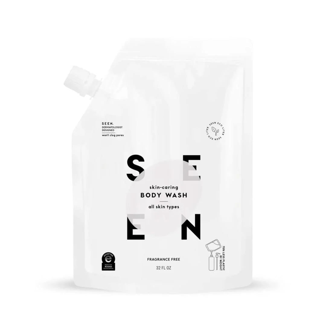 SEEN Body Wash Eco-Refill, Fragrance Free - Non-Comedogenic & Non-Irritating Body Wash- Dermatologist-Developed - Safe for Sensitive, Eczema & Acne Prone Skin
