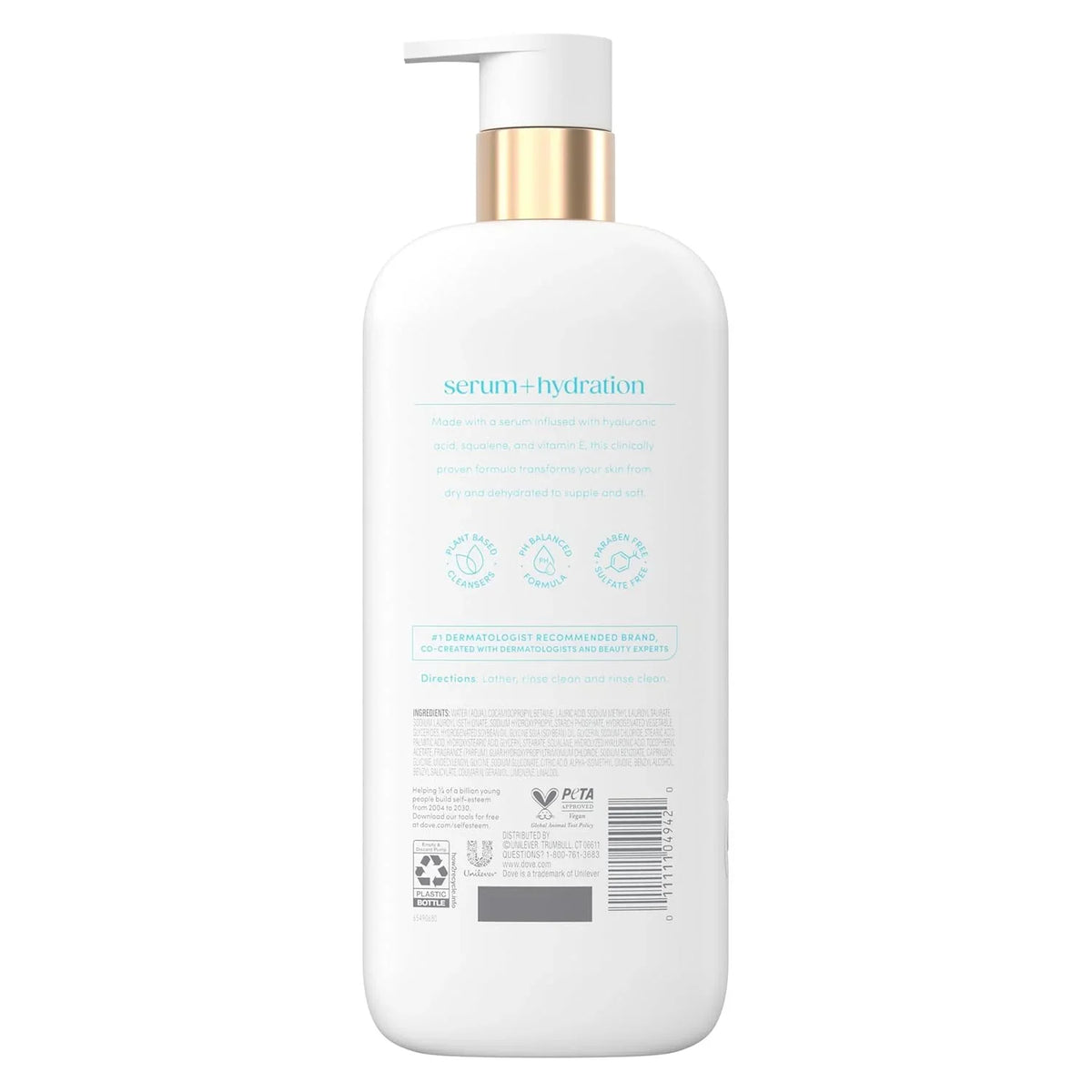 Dove Serum+ Hydration Body Wash Hyaluronic Acid 6% Hydration Serum, 18.5 oz