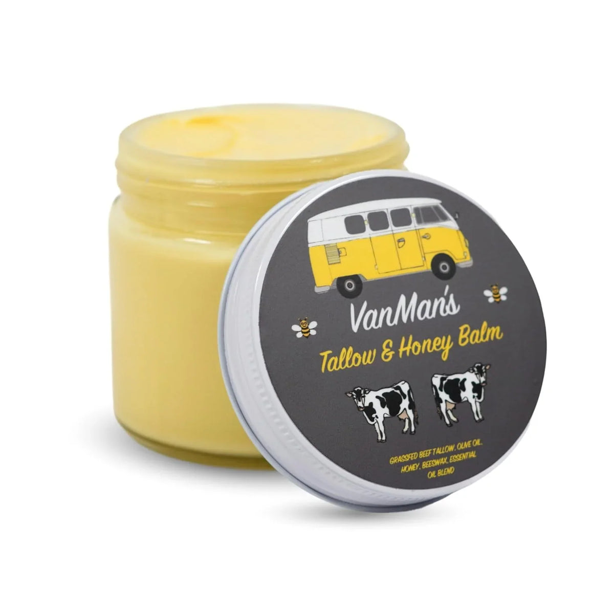 Vanman's Tallow and Honey Balm With No Added Scent (3 Pack) - Beef Tallow Face Moisturizer with Grass-Fed/Finished Beef Tallow for Skin, Organic Raw Honey and Beeswax, Cold Pressed Olive Oil - 2 oz