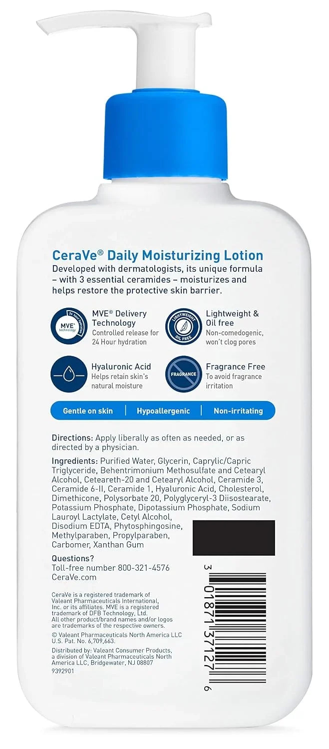 CeraVe Daily Moisturizing Lotion | 8 Ounce | Face & Body Lotion for Dry Skin with Hyaluronic Acid | Fragrance Free