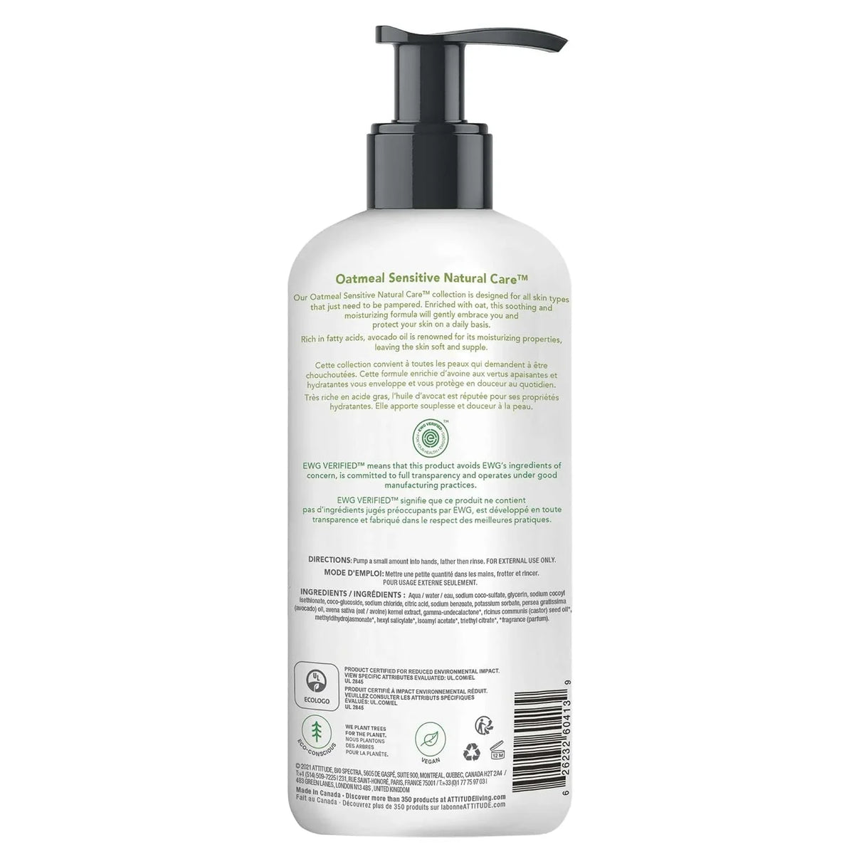 ATTITUDE Gentle Hand Soap, 4X Refill, Oat, Unscented, 67.6 oz
