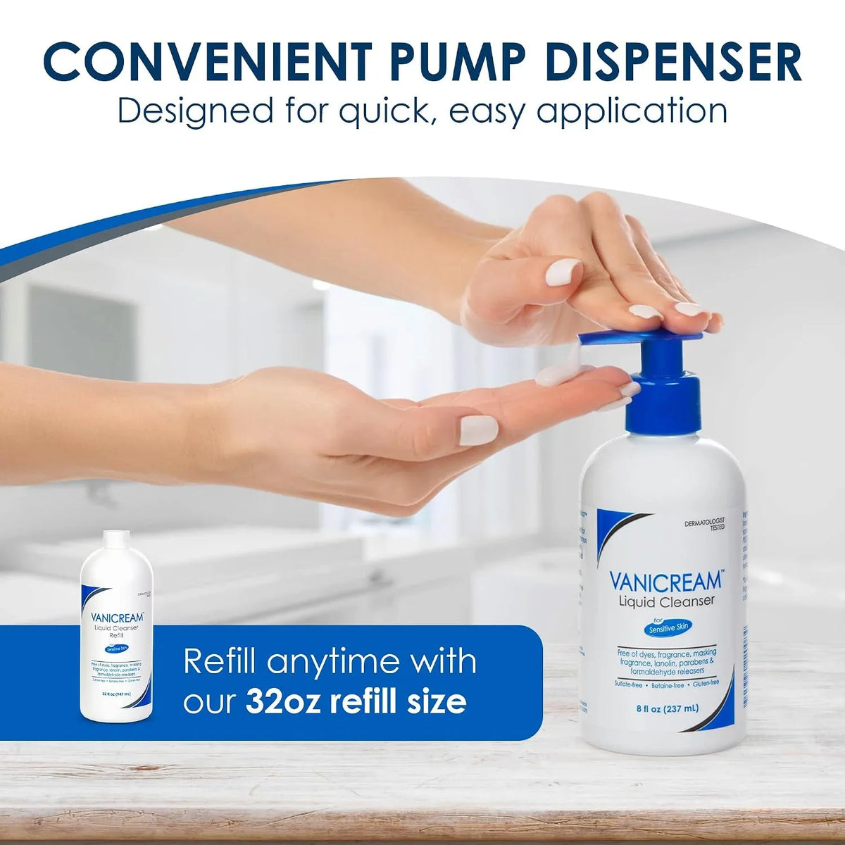 Vanicream Liquid Cleanser Refill, Gentle Body & Face Wash, 32 Fl Oz
