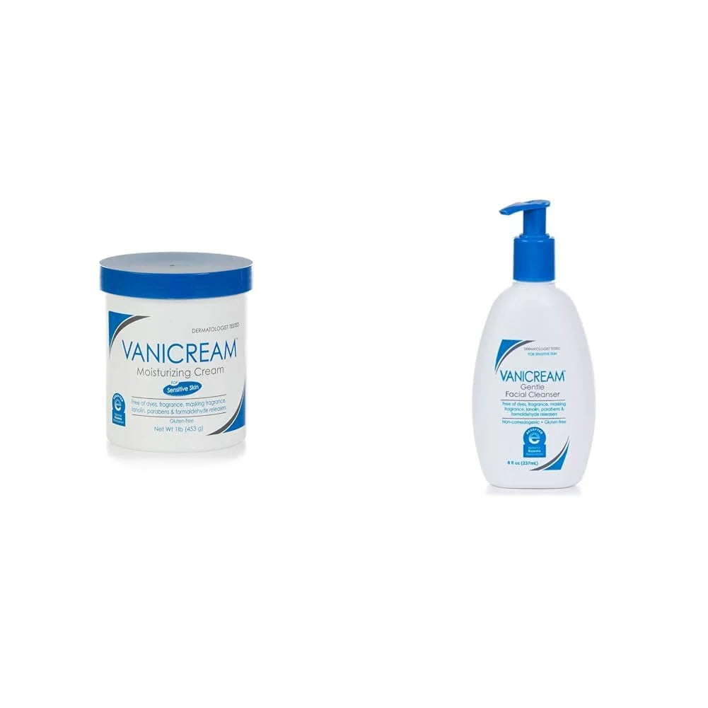 Vanicream Moisturizing Skin Cream 16oz and Gentle Facial Cleanser with Pump 8oz for Sensitive Skin