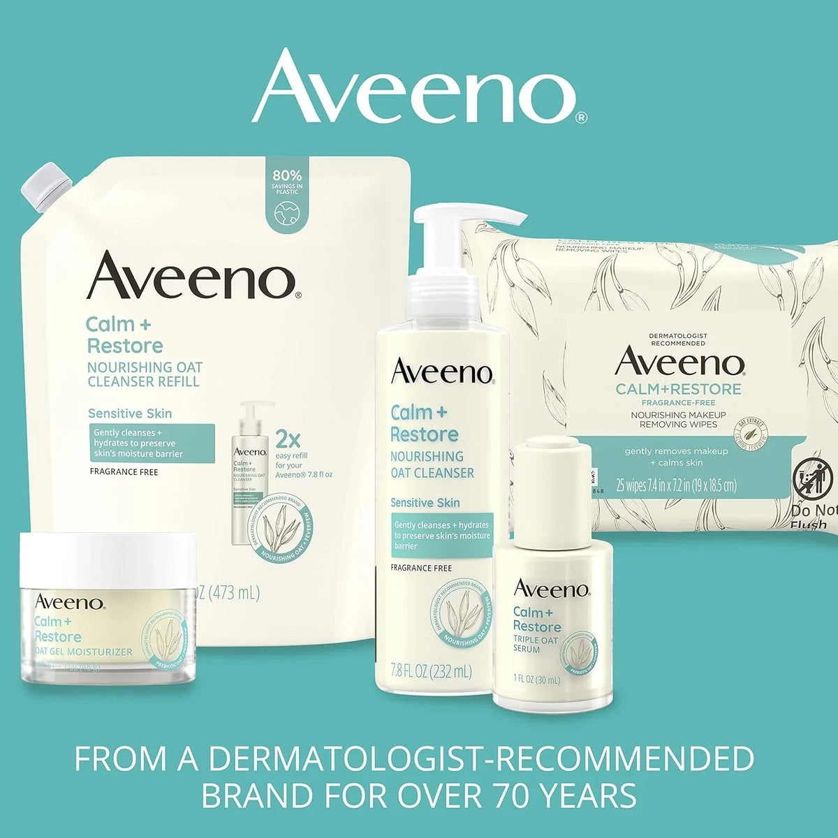 Aveeno Calm + Restore Nourishing Oat Face Cleanser, 7.8 Fl Oz (Pack of 12)