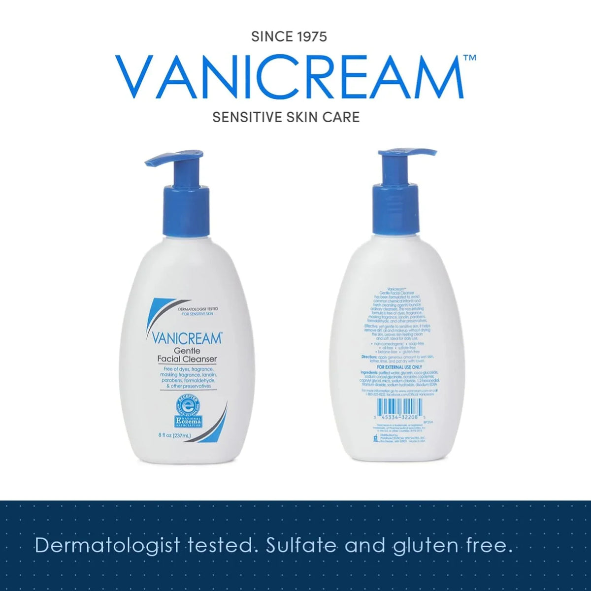 Vanicream Liquid Cleanser - 8 fl oz – Unscented, Gluten-Free Formula for Sensitive Skin & Gentle Facial Cleanser with Pump Dispenser - 8 fl oz