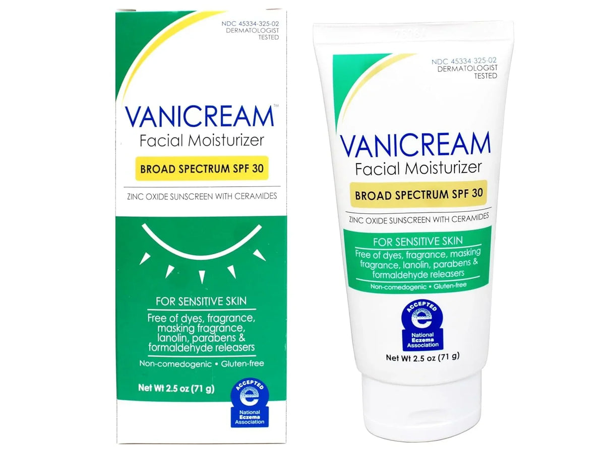 Vanicream Gentle Facial Cleanser and Moisturizer Set, 8 fl oz Cleanser, 2.5 oz SPF 30 Moisturizer, Fragrance-Free, For Sensitive Skin