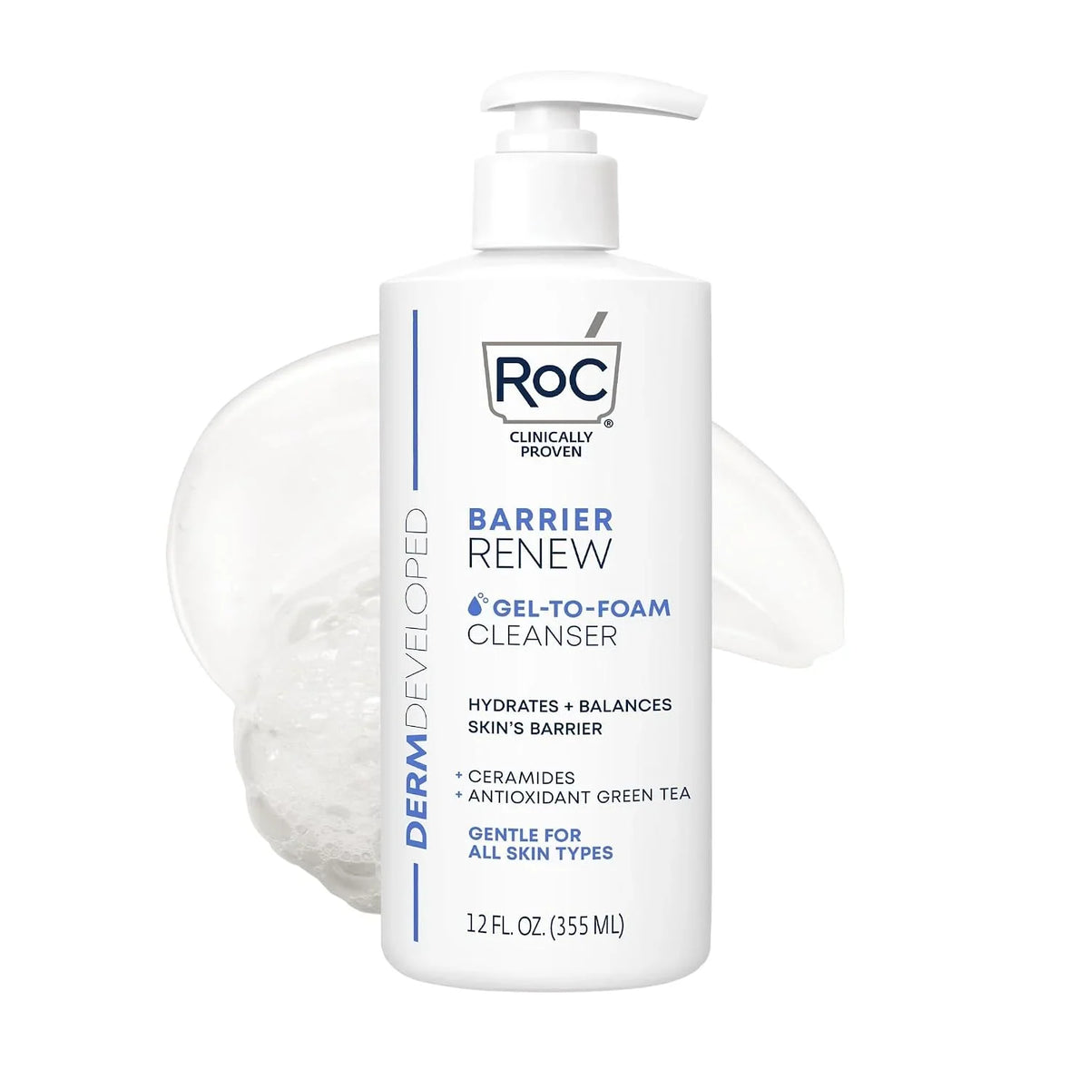 RoC Barrier Renew Gel to Foam Facial Cleanser, Sensitive Skin, non-drying
