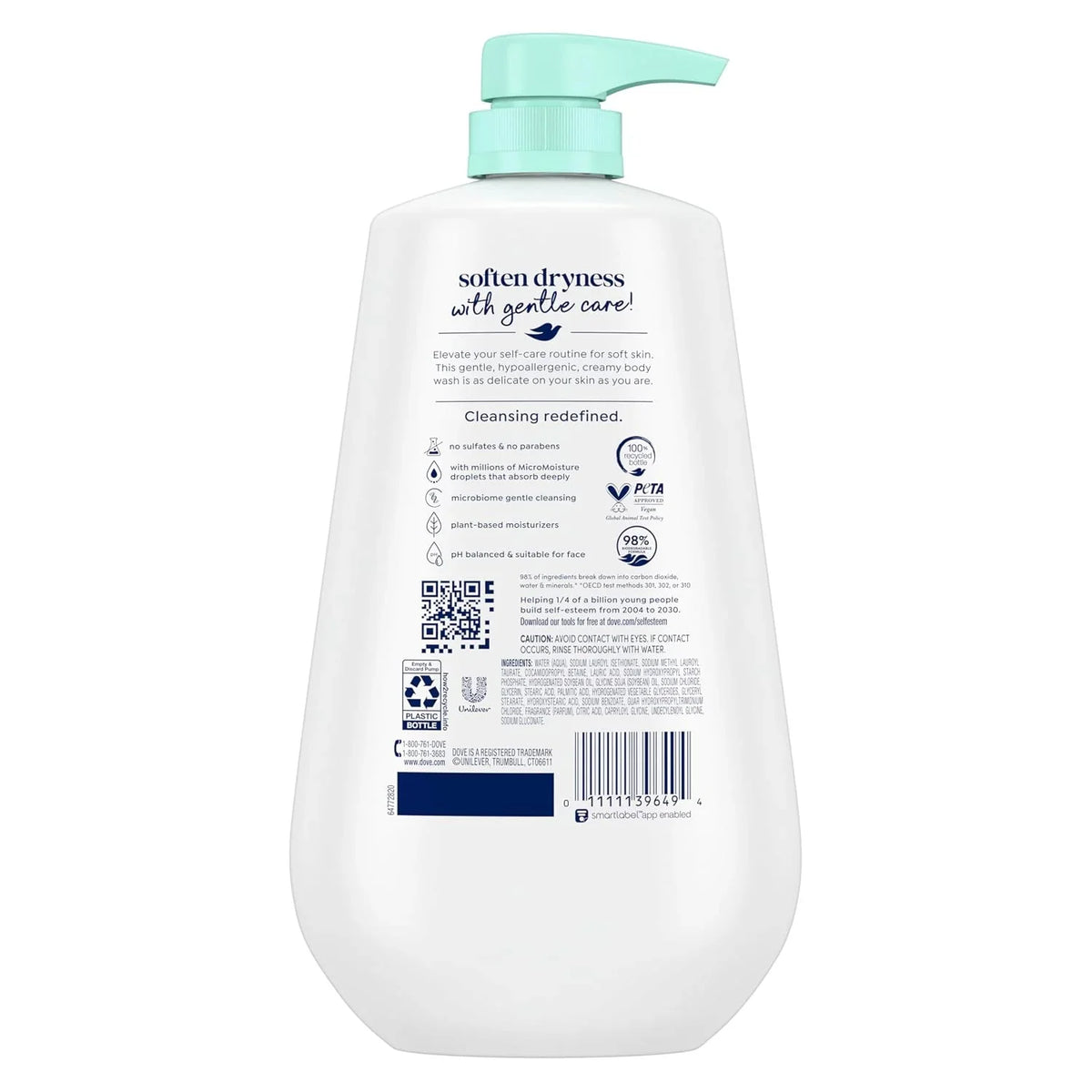 Dove Body Wash, Sensitive Skin Pump,34 Fl Oz (Pack of 2)