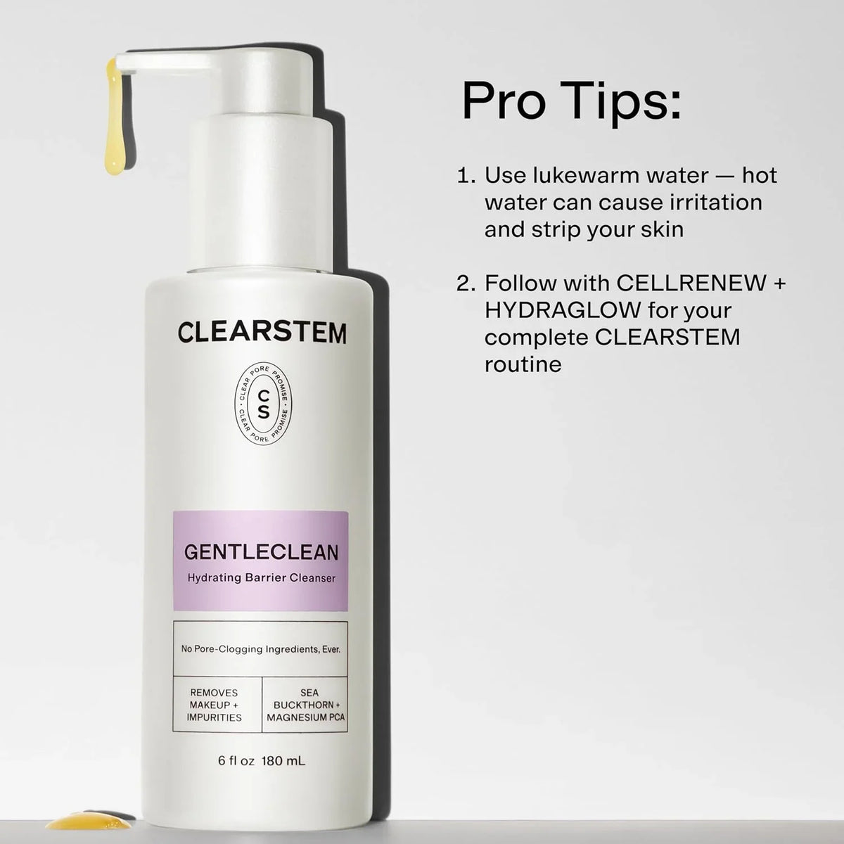 CLEARSTEM - GENTLECLEAN Vitamin C Infused Calming Wash - Facial Cleanser, Makeup Remover - Goldenseal + Green Tea - Facial Skin Care Products - Gluten Free, Cruelty Free - 6 fl oz / 180ml