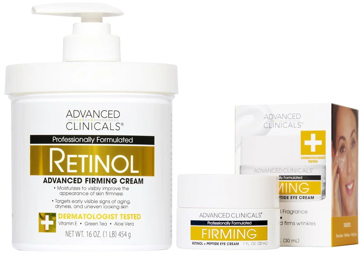 Advanced Clinicals Retinol Body Lotion + Brightening Vitamin C Lotion 2pc Skincare Set For Women & Men | Body Cream & Face Moisturizer Set Helps Improve The Look Of Dark Spots & Uneven Skin Tone, 2PC