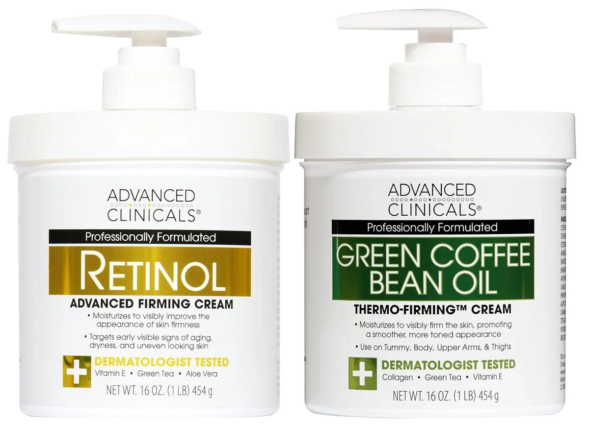 Advanced Clinicals Retinol Body Lotion + Brightening Vitamin C Lotion 2pc Skincare Set For Women & Men | Body Cream & Face Moisturizer Set Helps Improve The Look Of Dark Spots & Uneven Skin Tone, 2PC