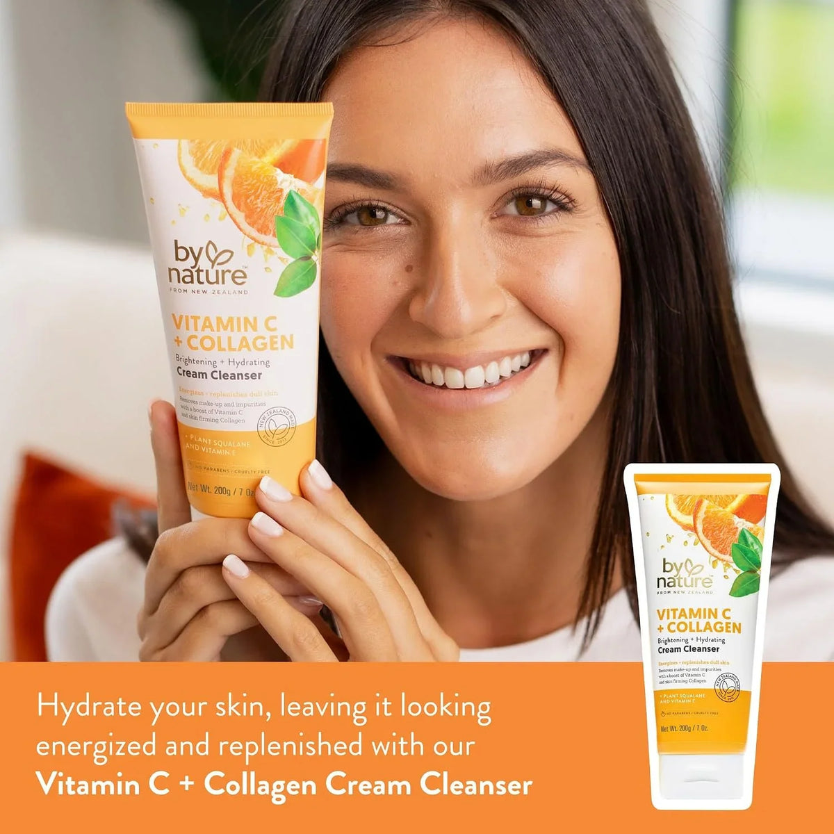 By Nature Vitamin C + Collagen Face Cream Cleanser - Daily Makeup Remover and Facial Wash from New Zealand (7 Oz) (Pack of 3)