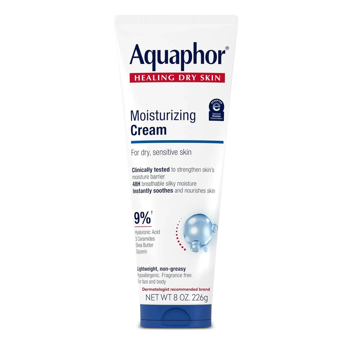 Aquaphor Moisturizing Face and Body Cream with Hyaluronic Acid, 16 Fl Oz (Pack of 12)