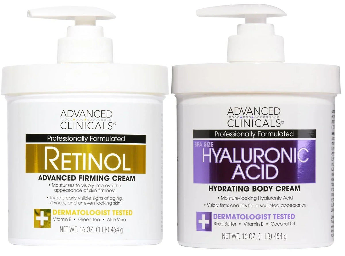 Advanced Clinicals Retinol Body Lotion + Brightening Vitamin C Lotion 2pc Skincare Set For Women & Men | Body Cream & Face Moisturizer Set Helps Improve The Look Of Dark Spots & Uneven Skin Tone, 2PC