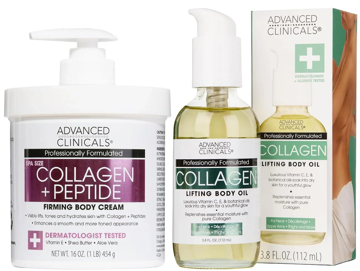 Advanced Clinicals Retinol Body Lotion + Brightening Vitamin C Lotion 2pc Skincare Set For Women & Men | Body Cream & Face Moisturizer Set Helps Improve The Look Of Dark Spots & Uneven Skin Tone, 2PC