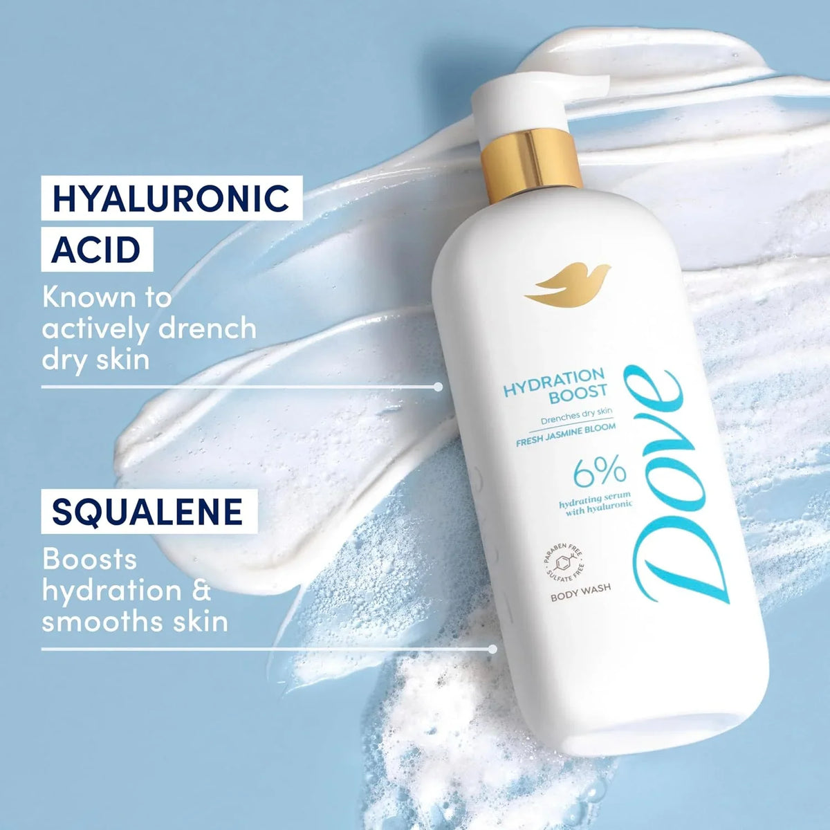 Dove Serum+ Hydration Body Wash Hyaluronic Acid 6% Hydration Serum, 18.5 oz