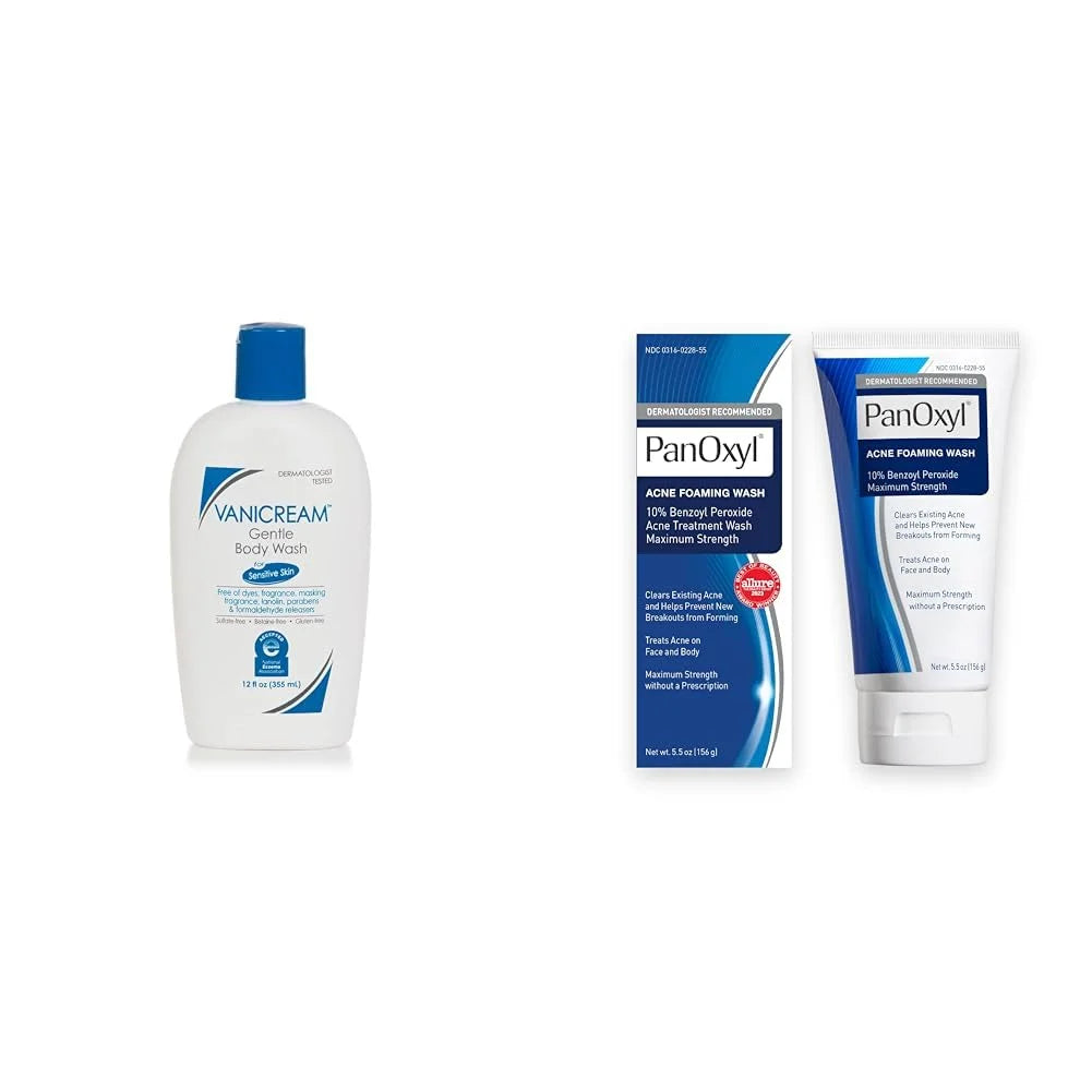 Vanicream Gentle Body Wash and PanOxyl 10% Benzoyl Peroxide Acne Foaming Face Wash Bundle