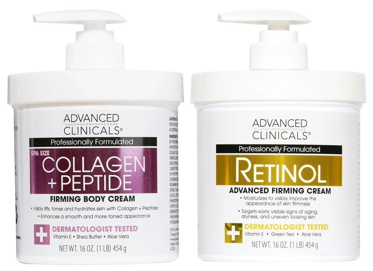 Advanced Clinicals Retinol Body Lotion + Brightening Vitamin C Lotion 2pc Skincare Set For Women & Men | Body Cream & Face Moisturizer Set Helps Improve The Look Of Dark Spots & Uneven Skin Tone, 2PC