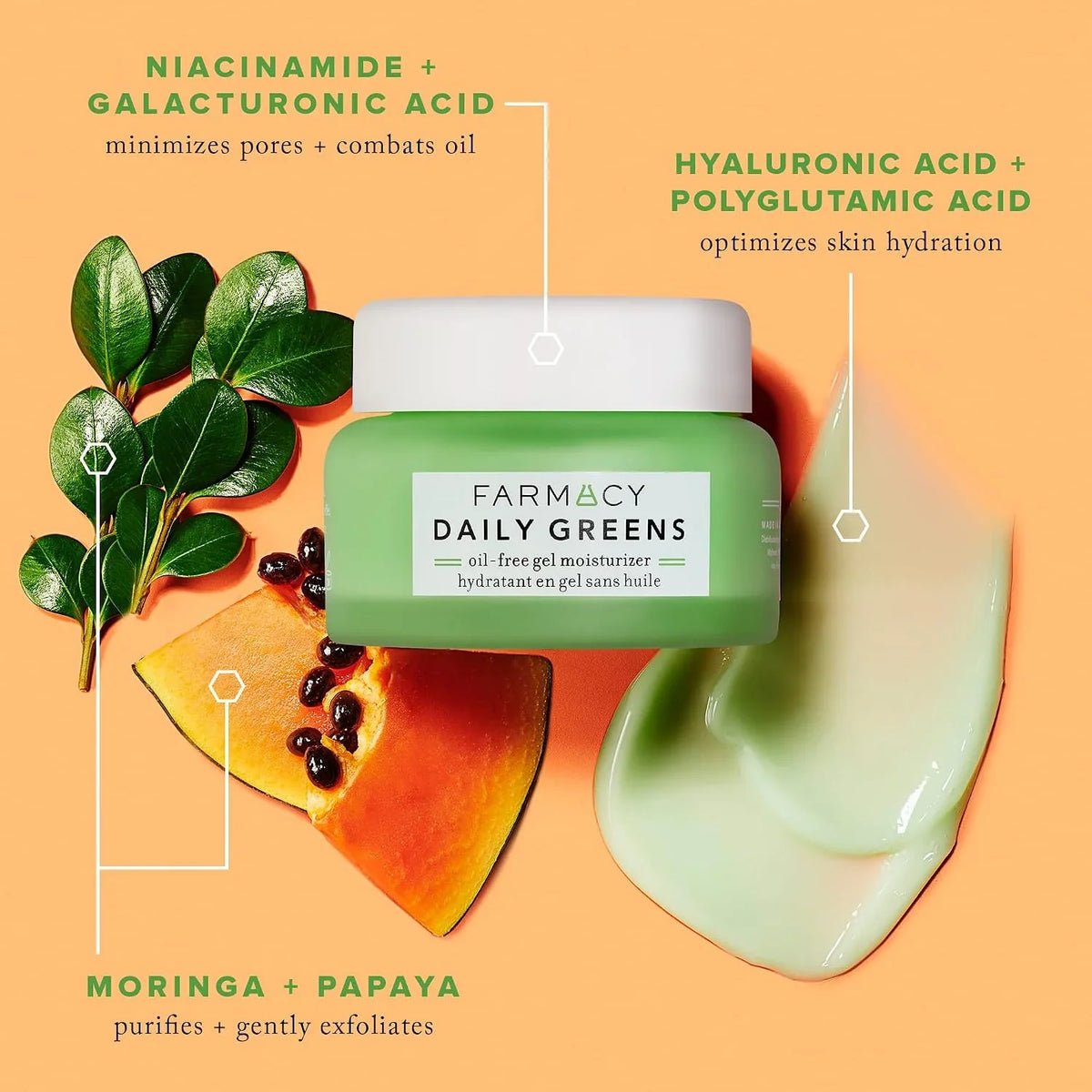 Farmacy Daily Greens Oil Free Face Moisturizer - Gel Moisturizer for Oily Skin with Polyglutamic + Hyaluronic Acid - Light Facial Moisturizer to Minimize Pores + Control Shine - Fragrance Free (50ml)
