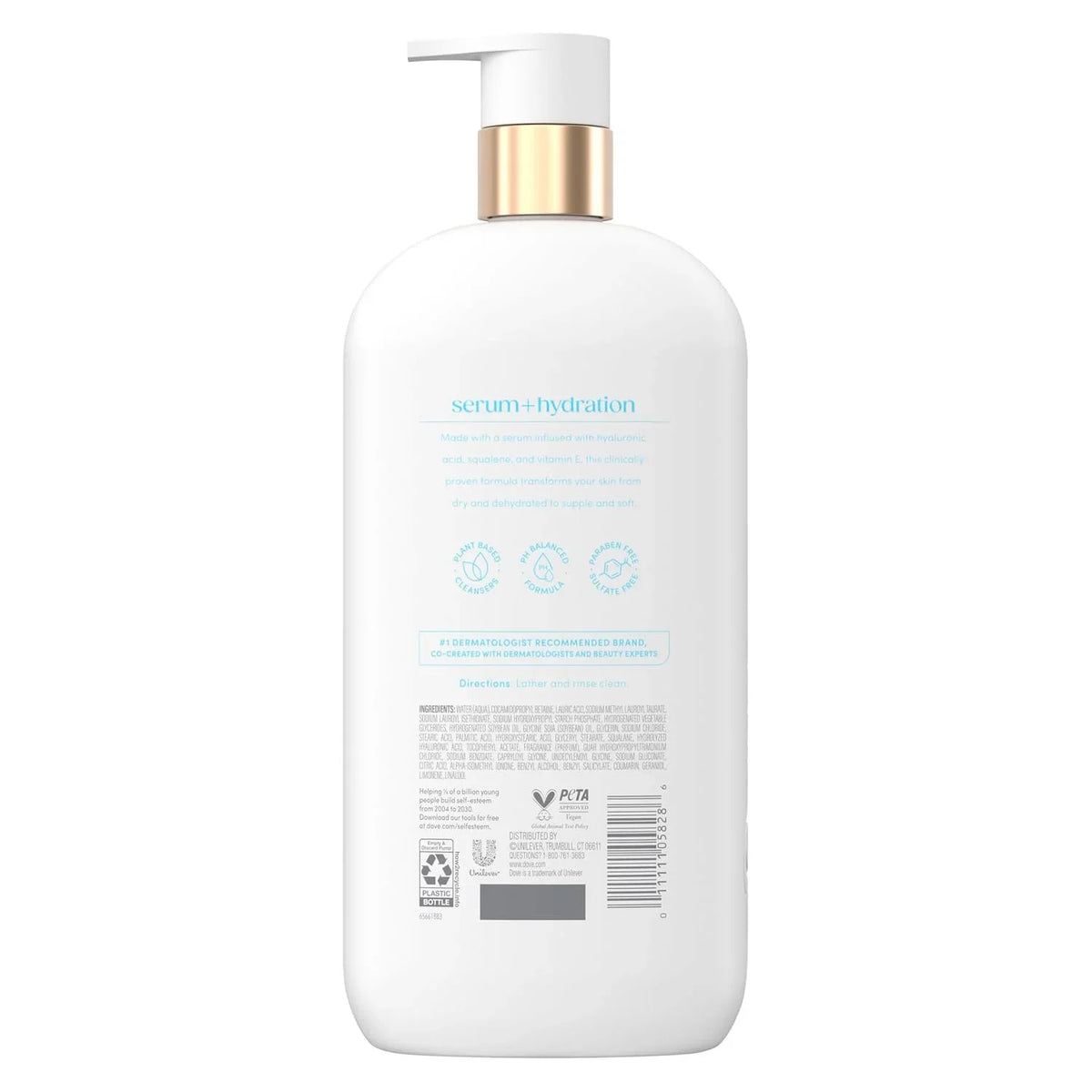 Dove Serum+ Hydration Body Wash Hyaluronic Acid 6% Hydration Serum, 18.5 oz
