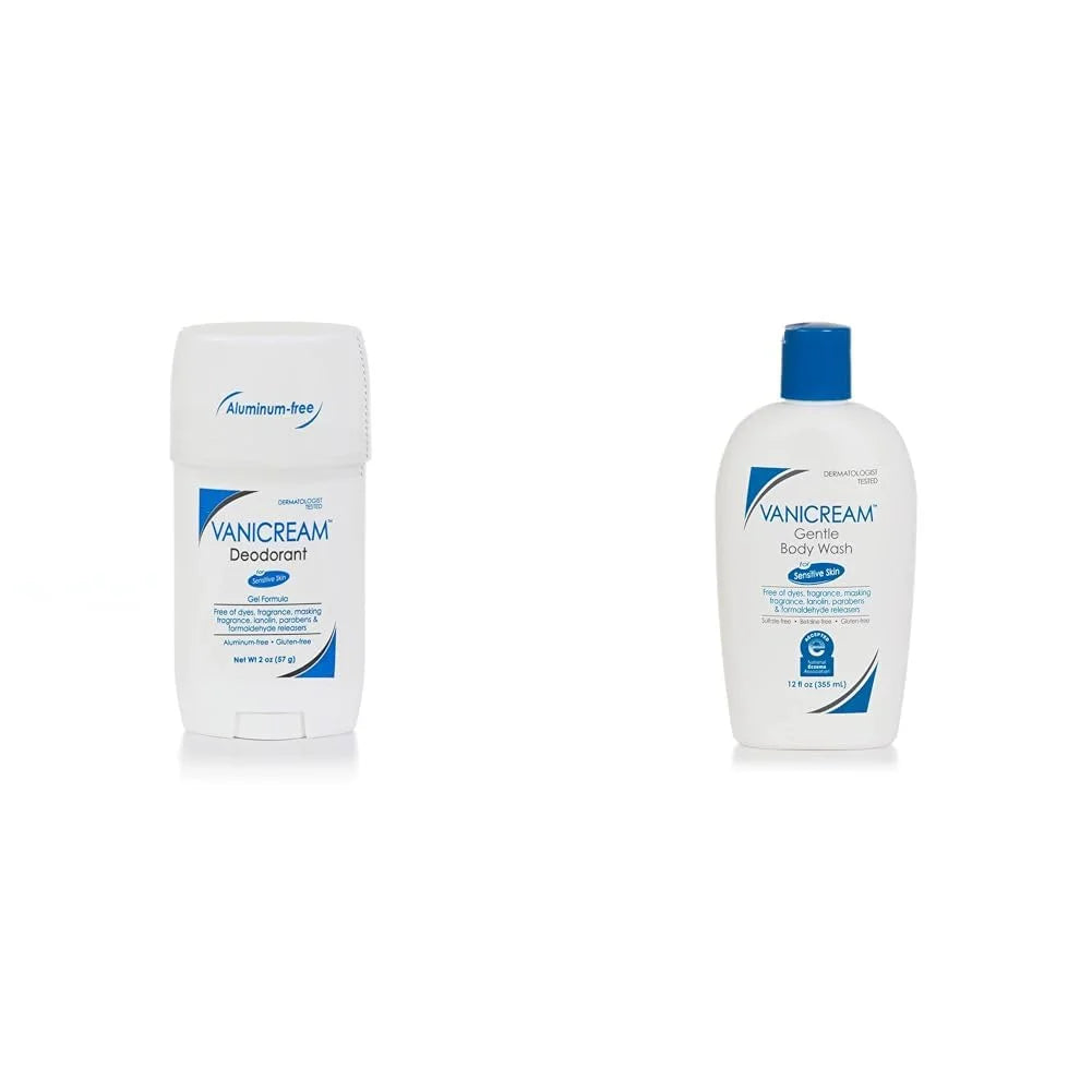 Vanicream Aluminum-Free Gel Deodorant - 2 oz - Unscented Formula for Sensitive Skin & Gentle Body Wash -12 fl oz - Formulated Without Common Irritants for Those with Sensitive Skin