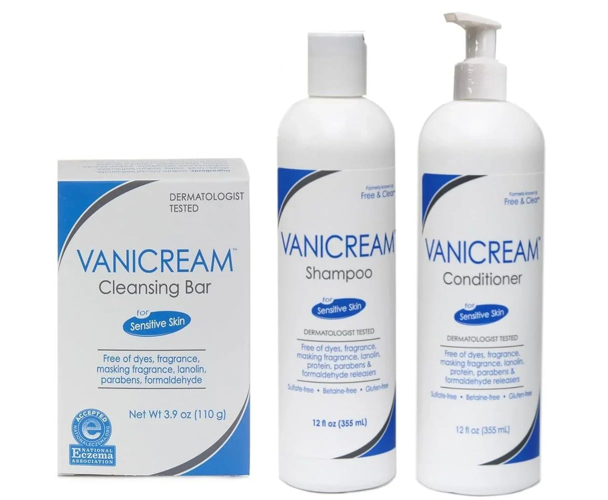 Vanicream Shampoo and Conditioner Set with Cleansing Bar for Sensitive Skin – 12oz Shampoo and Conditioner, 3.9oz Cleansing Bar