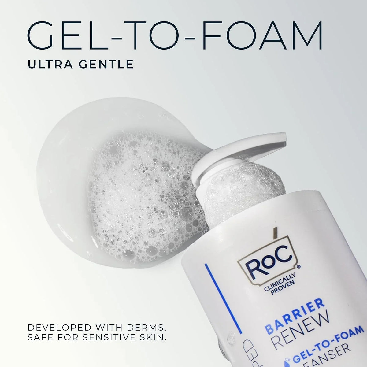 RoC Barrier Renew Gel to Foam Facial Cleanser, Sensitive Skin, non-drying