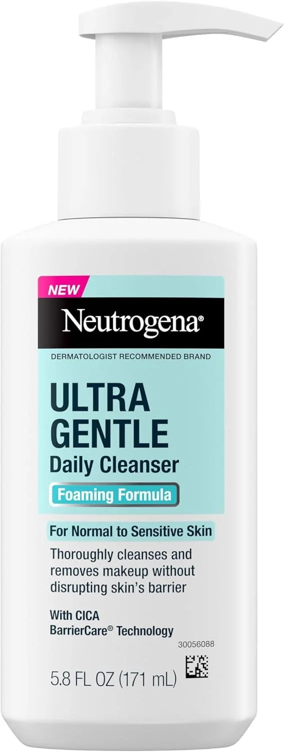 Neutrogena Ultra Gentle Foaming Facial Cleanser, Foaming Face Wash for Sensitive Skin, Gently Cleanses Away Dirt, Oil & Makeup Without Over Drying, Fragrance-Free, 5.8 fl. oz (Pack of 12)