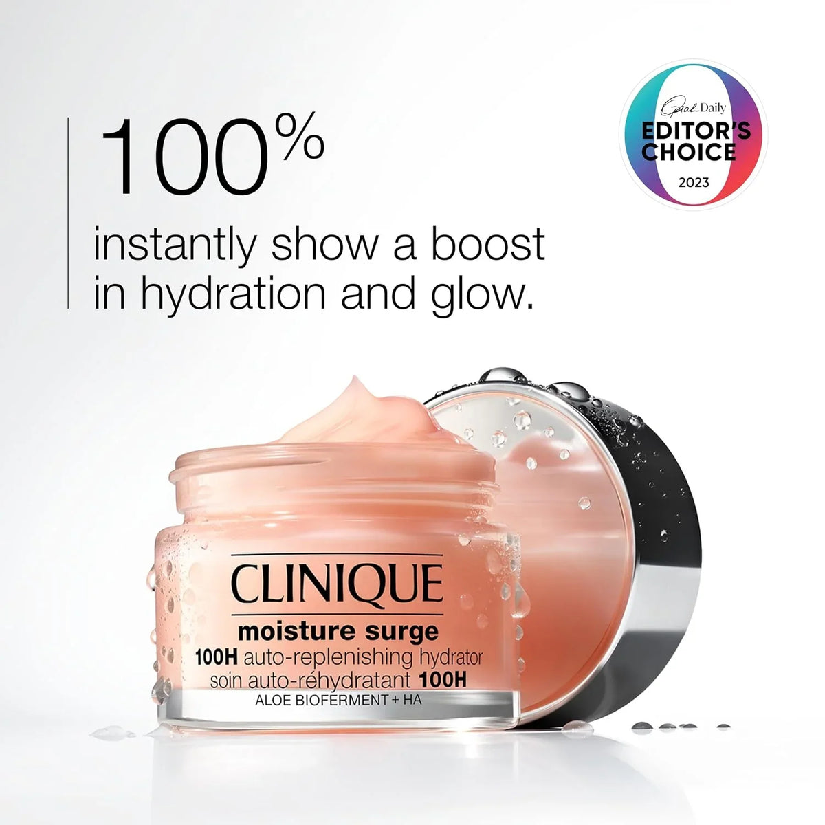 Clinique Moisture Surge 100H Auto-Replenishing Hydrator Oil Free Face Moisturizer | With Hyaluronic Acid, Aloe Bioferment and Vitamins C + E | For All Skin Types | Hydrating + Moisturizing