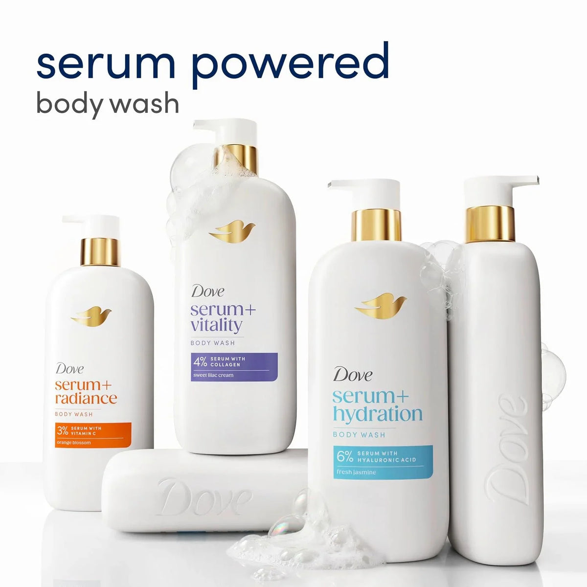 Dove Serum+ Hydration Body Wash Hyaluronic Acid 6% Hydration Serum, 18.5 oz