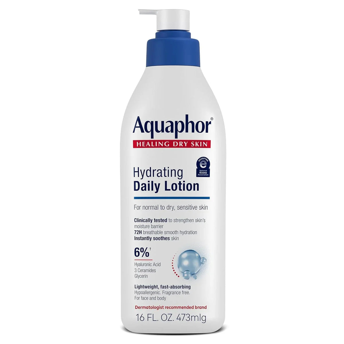 Aquaphor Daily Hydrating Face and Body Lotion with Hyaluronic Acid, 8 Fl Oz (Pack of 12)
