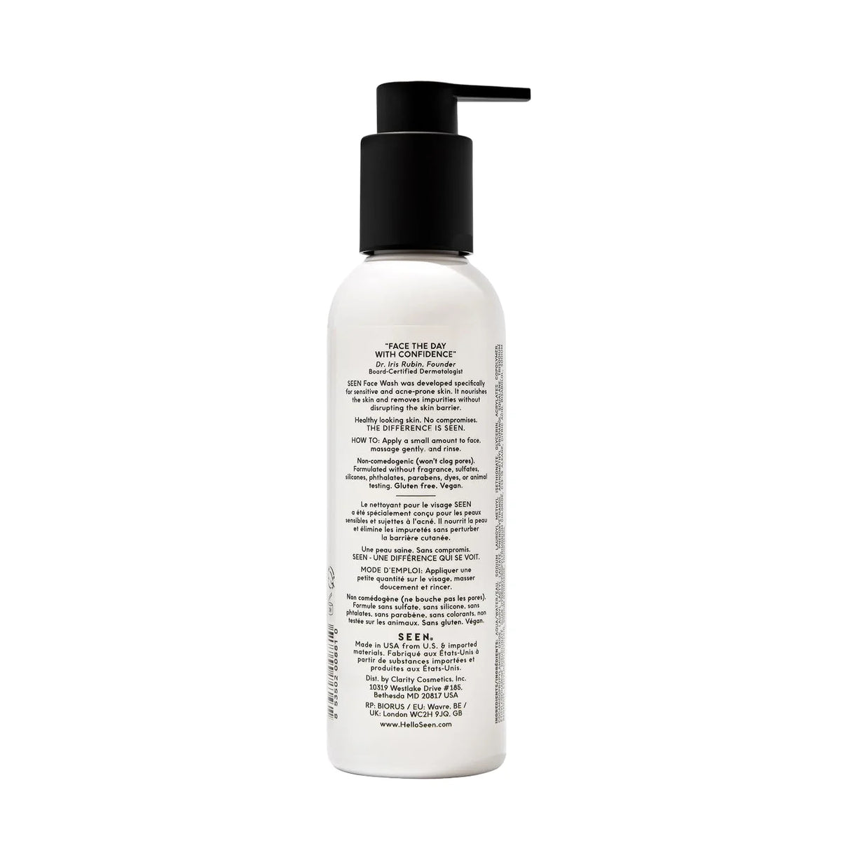 SEEN Face Wash, Fragrance Free -Non-Comedogenic & Non-Irritating Face Cleanser - Dermatologist-Developed - Safe for Sensitive, Eczema & Acne Prone Skin
