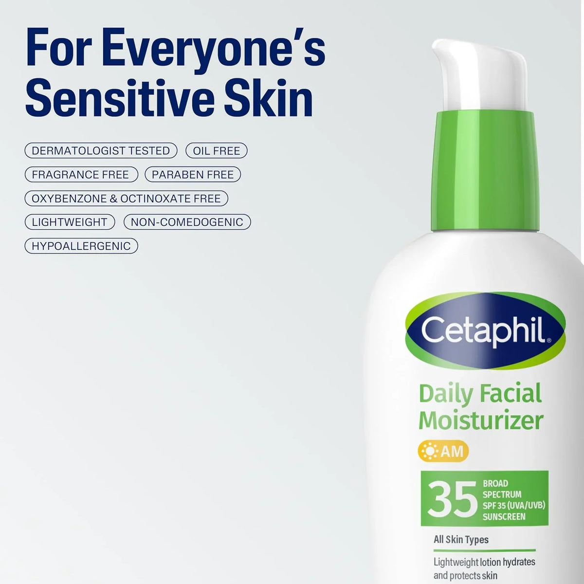 Cetaphil Daily Oil-Free Facial Moisturizer with Sunscreen, SPF 35, Fragrance Free, 3 fl oz (88 ml)