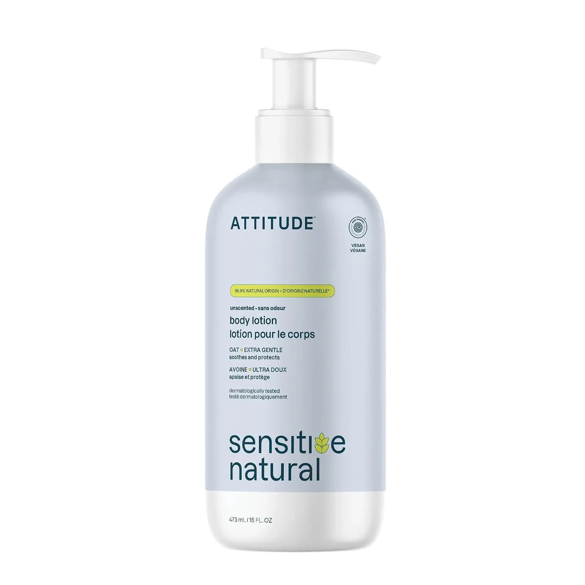 ATTITUDE Face & Body Lotion for Sensitive Skin, Unscented, 16 Fl Oz