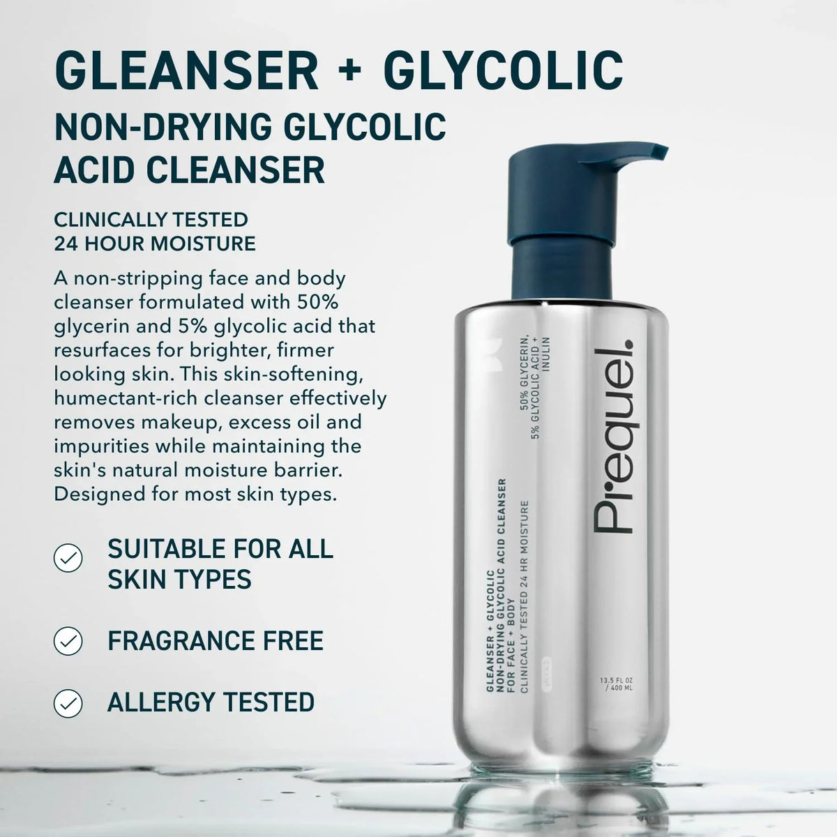 Prequel Skin Gleanser SA Face Wash - 1% Salicylic Acid Glycerin Cleanser