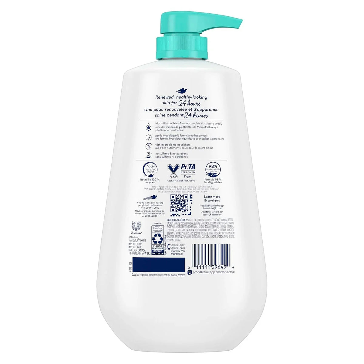 Dove Body Wash, Sensitive Skin Pump,34 Fl Oz (Pack of 2)