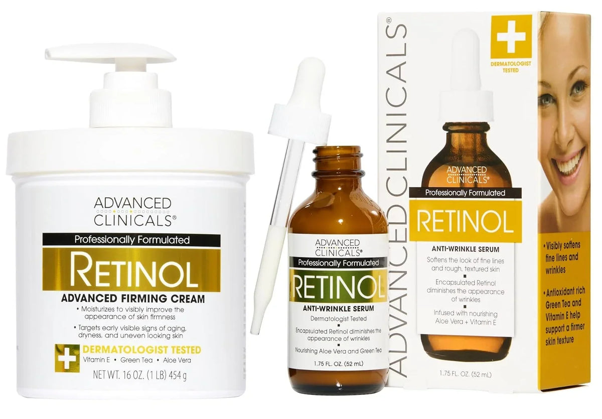 Advanced Clinicals Retinol Body Lotion + Brightening Vitamin C Lotion 2pc Skincare Set For Women & Men | Body Cream & Face Moisturizer Set Helps Improve The Look Of Dark Spots & Uneven Skin Tone, 2PC