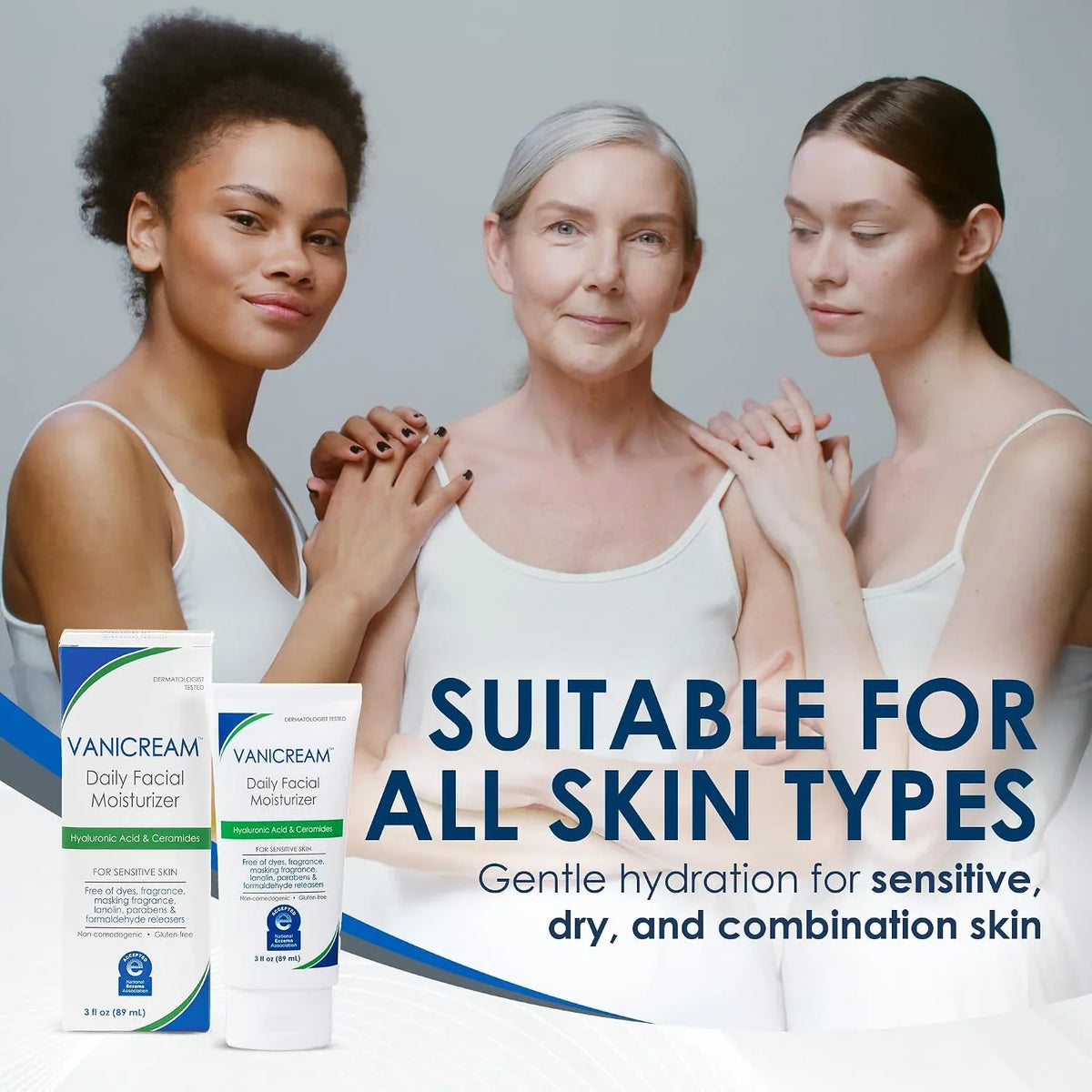 Vanicream Daily Facial Moisturizer With Ceramides and Hyaluronic Acid - Formulated Without Common Irritants for Those with Sensitive Skin, 3 fl oz (Pack of 4)