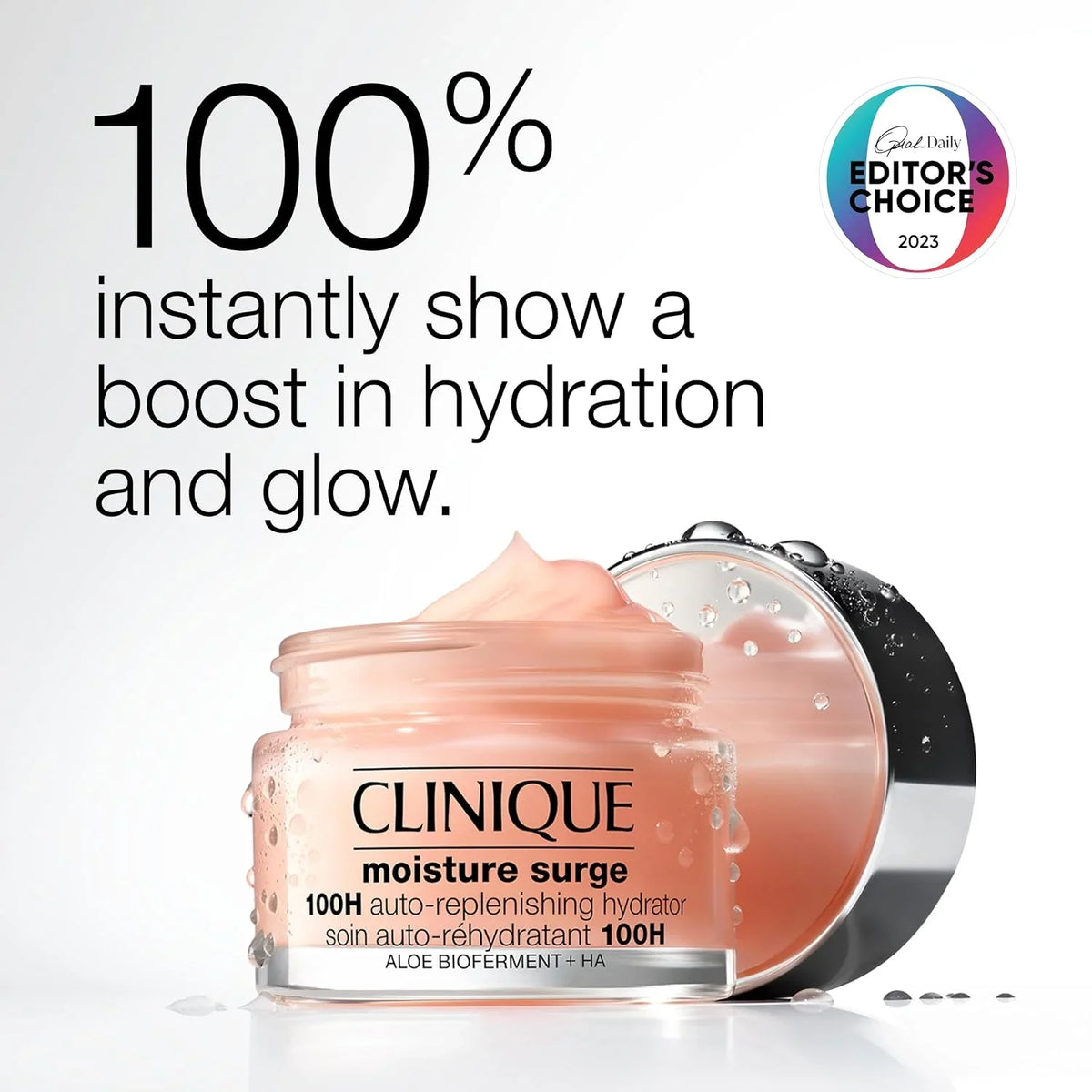 Clinique Moisture Surge 100H Auto-Replenishing Hydrator Oil Free Face Moisturizer | With Hyaluronic Acid, Aloe Bioferment and Vitamins C + E | For All Skin Types | Hydrating + Moisturizing