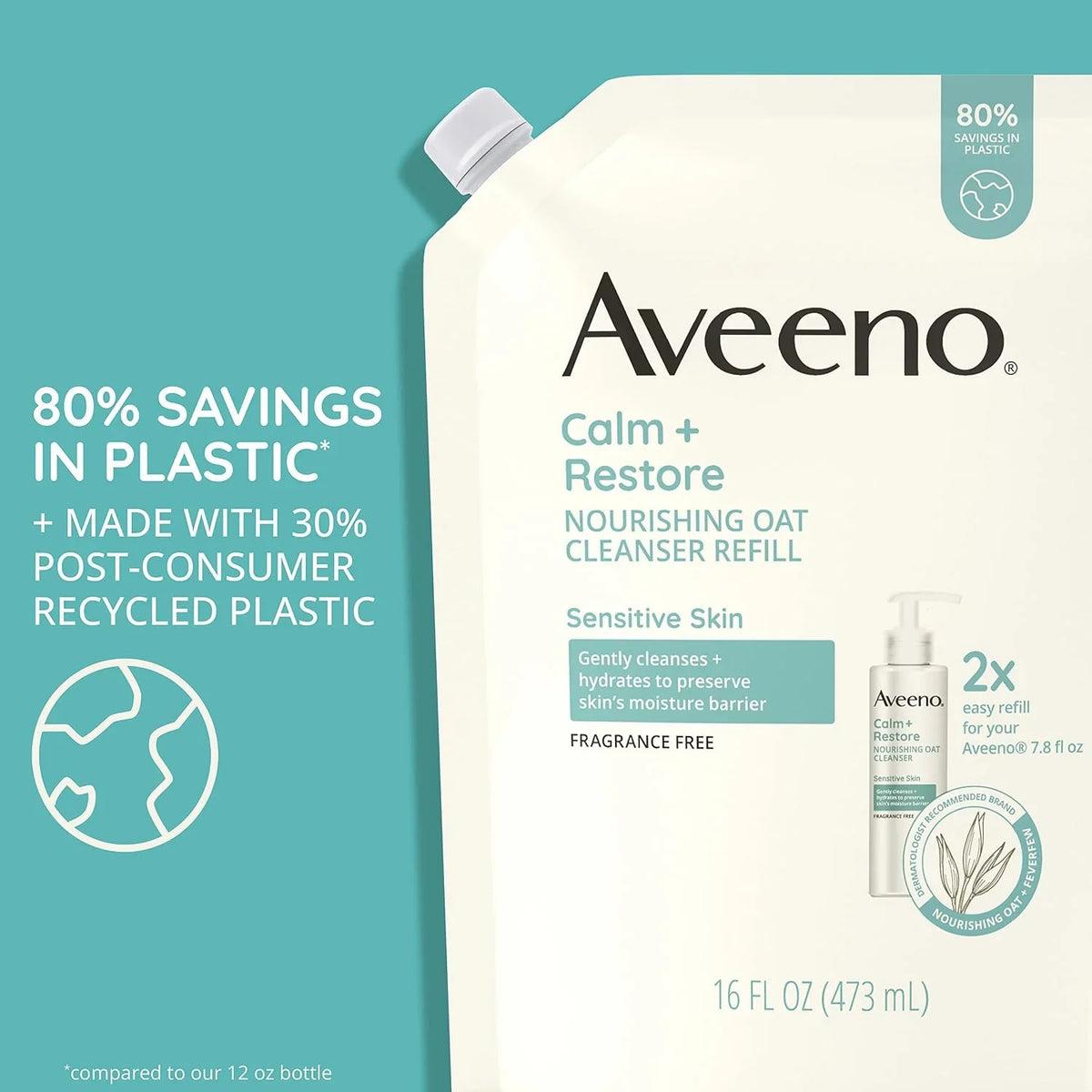 Aveeno Calm + Restore Nourishing Oat Face Cleanser, 7.8 Fl Oz (Pack of 12)