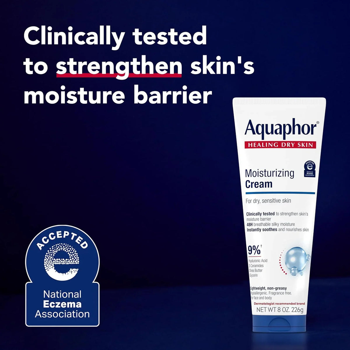 Aquaphor Moisturizing Face and Body Cream with Hyaluronic Acid, 16 Fl Oz (Pack of 12)