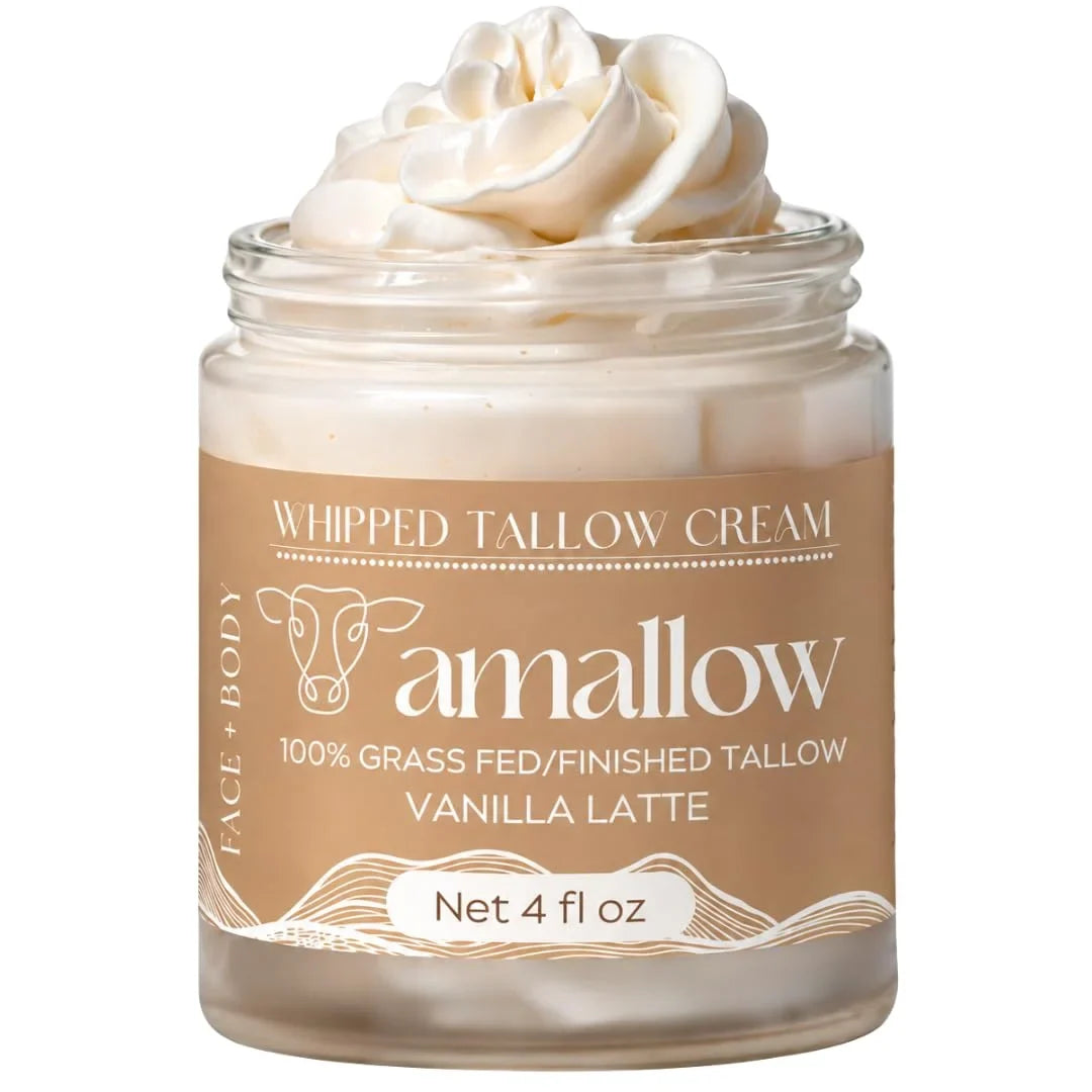 Amallow 100% Grass Fed Beef Tallow for Skin Care - Face + Body - Whipped Moisturizer for Sensitive Skin - Natural Lotion, 4 FL. oz. (Unscented + Jojoba Oil)