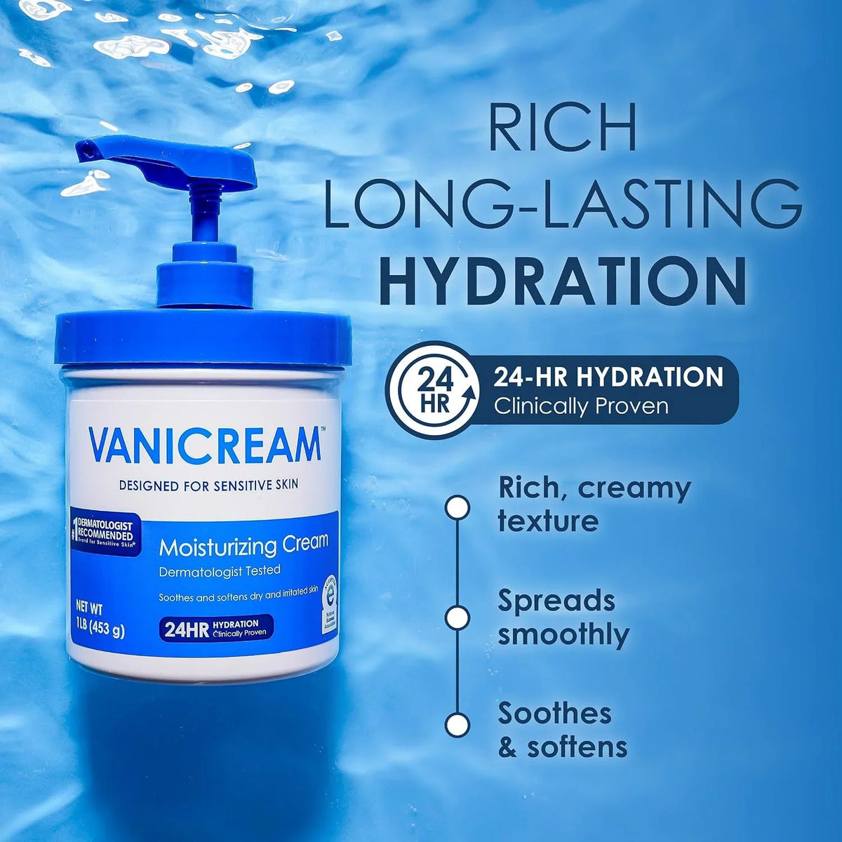 Vanicream Moisturizing Cream with Pump Dispenser, 16 Oz, Pack of 2, Formulated without Common Irritants for Sensitive Skin, Body & Face Moisturizer, Restores Moisture & Soothes Irritated Areas