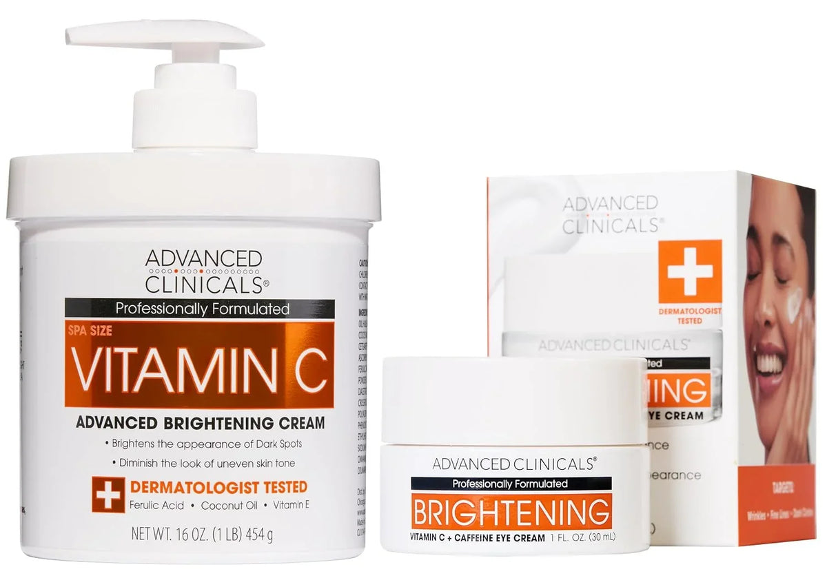 Advanced Clinicals Retinol Body Lotion + Brightening Vitamin C Lotion 2pc Skincare Set For Women & Men | Body Cream & Face Moisturizer Set Helps Improve The Look Of Dark Spots & Uneven Skin Tone, 2PC