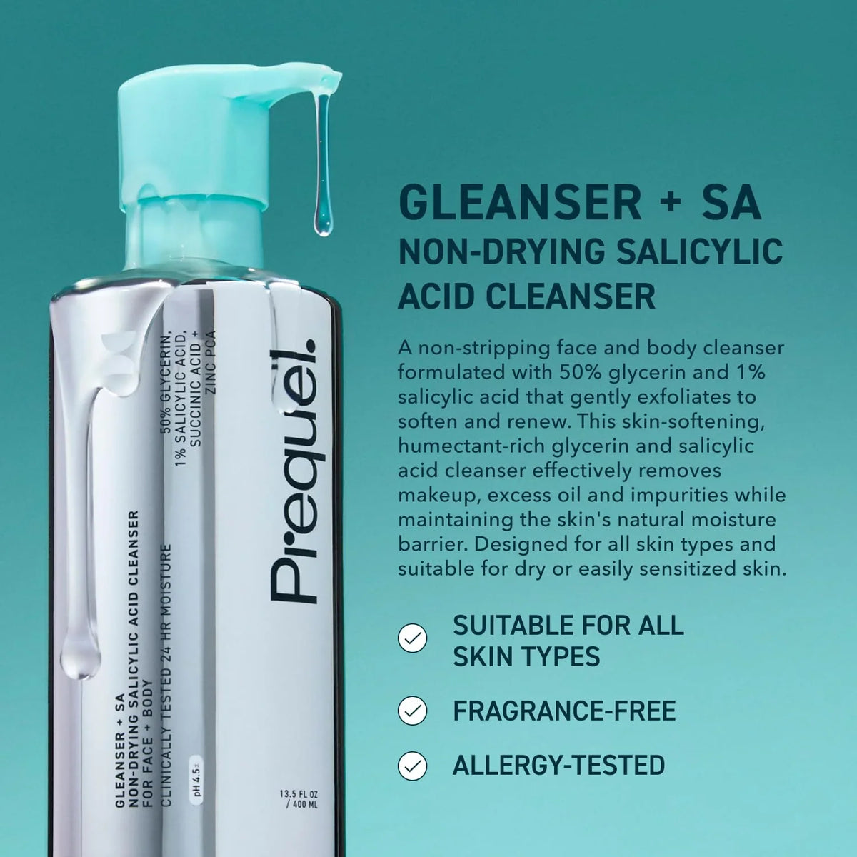 Prequel Skin Gleanser SA Face Wash - 1% Salicylic Acid Glycerin Cleanser